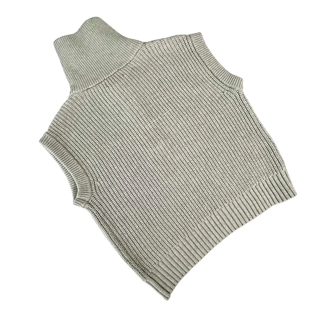Rachel Zoe Gray Sleeveless 1/4 Zip Closure Ribbed Knit Sweater Vest SzM